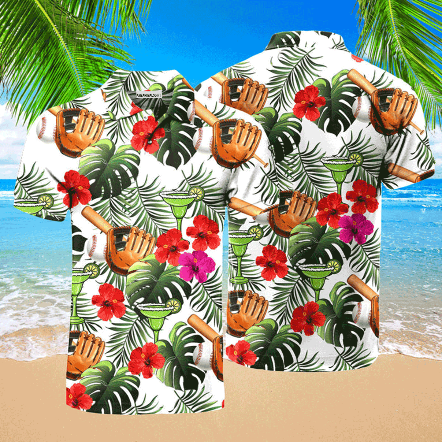 Baseball Men Polo Shirt, Baseball Tropical Leaves Summer Holiday Polo Shirt Shirt For Men, Perfect Polo Shirt For Baseball Lovers