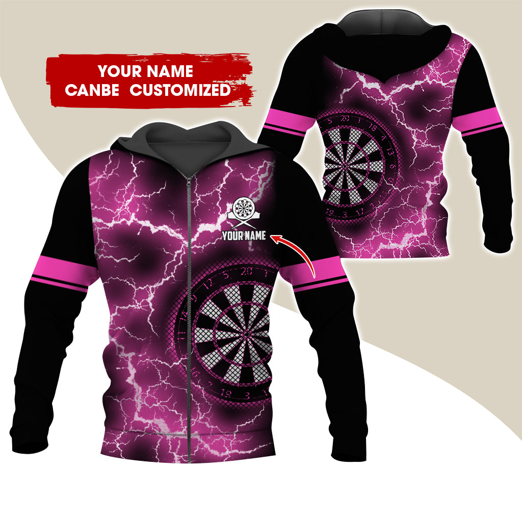 Customized Name Darts Premium Zip Hoodie, Personalized Name Thunder Lightning Zip Hoodie For Men & Women - Gift For Darts Lovers, Darts Players