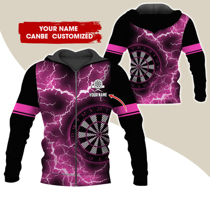 Customized Name Darts Premium Zip Hoodie, Personalized Name Thunder Lightning Zip Hoodie For Men & Women - Gift For Darts Lovers, Darts Players
