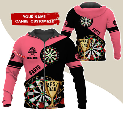 Customized Name Darts Premium Zip Hoodie , Personalized Name Best Dad Darts Zip Hoodie For Men & Women - Gift For Darts Lovers, Darts Players