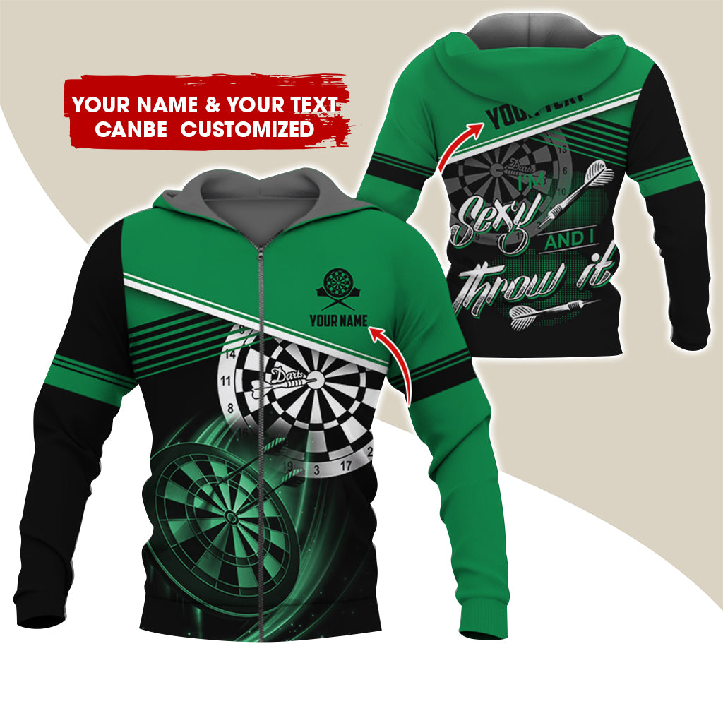 Customized Name Darts Premium Zip Hoodie, Custom Name & Text I'm Sexy And I Throw It Zip Hoodie For Men & Women - Gift For Darts Lovers, Darts Players