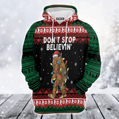 Bigfoot Xmas Premium Christmas Hoodie, Dont' Stop Believin' Funny Unisex Hoodie For Men & Women - Perfect Gift For Christmas, Bigfoot Lovers