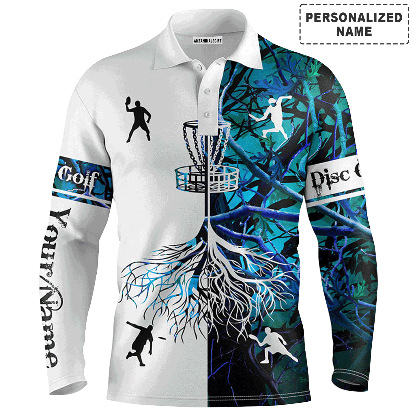Custom Golf Long Sleeve Men Polo Shirt, Custom Name Blue Camo Disc Golf Team Basket Apparel - Perfect Gift For Men, Golf Lover