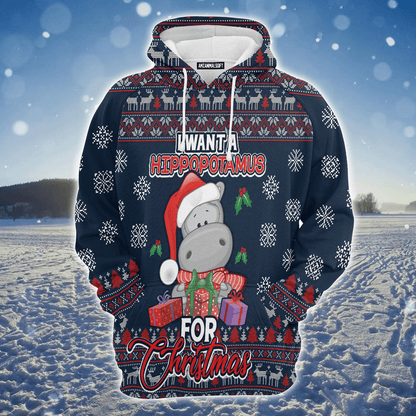 Hippopotamus Premium Christmas Hoodie, I Want A Hippopotamus For Christmas Unisex Hoodie For Men & Women - Perfect Gift For Christmas, Family, Hippopotamus Lover