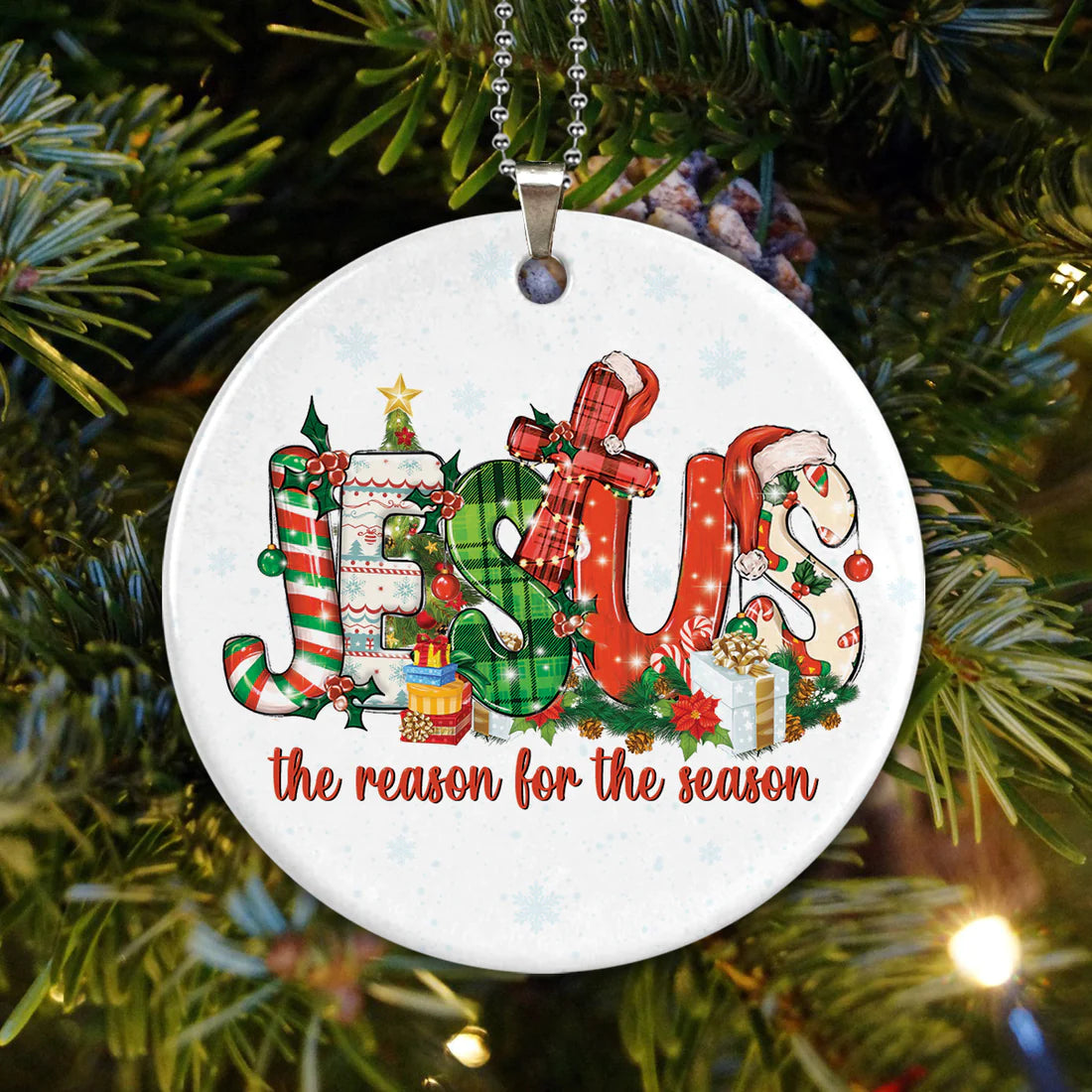Jesus Circle Ceramic Ornament - Jesus The Reason For The Season, Gift For Jesus Lovers, God Faith Believers, Christmas