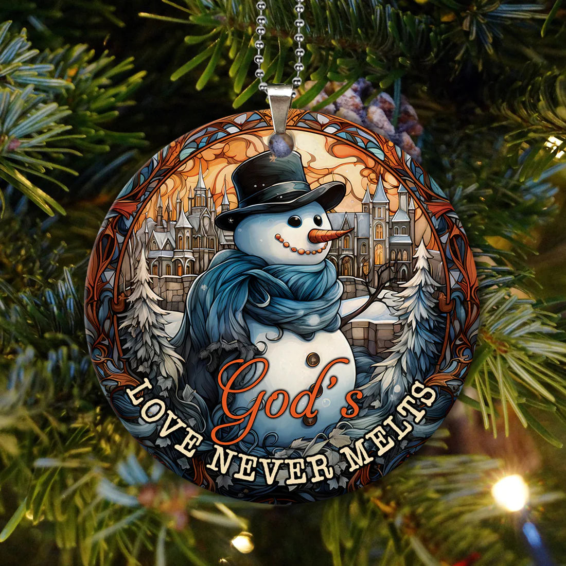 Jesus Circle Ceramic Ornament - Snowman God’s Love Never Melts, Gift For Jesus Lovers, God Faith Believers, God Lovers, Christian Gifts