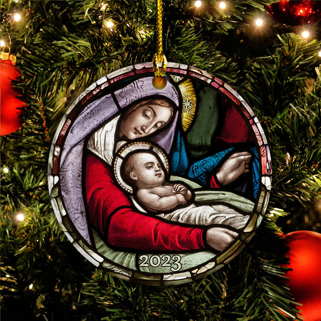 Jesus Circle Ceramic Ornament - Jesus And Mother Mary, Gift For Jesus Lovers, God Faith Believers, Christmas