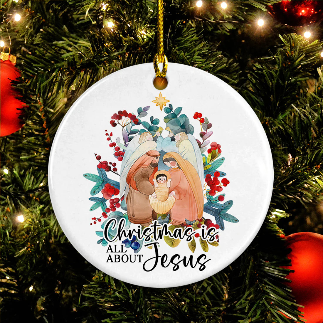 Jesus Circle Ceramic Ornament, Christmas Is All About - Gift For Jesus Lovers, God Faith Believers, God Lovers, Christian Gifts, Christmas Decor