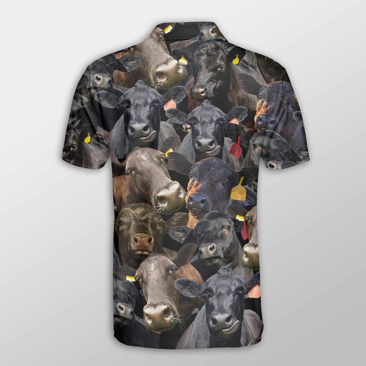 Black Angus Men Polo Shirts For Summer - Black Angus Herd Pattern Button Shirts For Men - Perfect Gift For Black Angus Lovers, Cattle Lovers