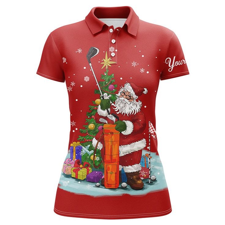 Customized Name Golf Women Polo Shirts, Personalized Santa Golfer Christmas Golf Polo Shirts - Perfect Gift For Ladies, Golf Lovers, Golfers