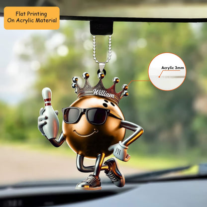 Personalized Bowling Ball Holding Pins Acrylic Ornament, Bowling Keychain, Car Ornament, Christmas Ornament Gifts