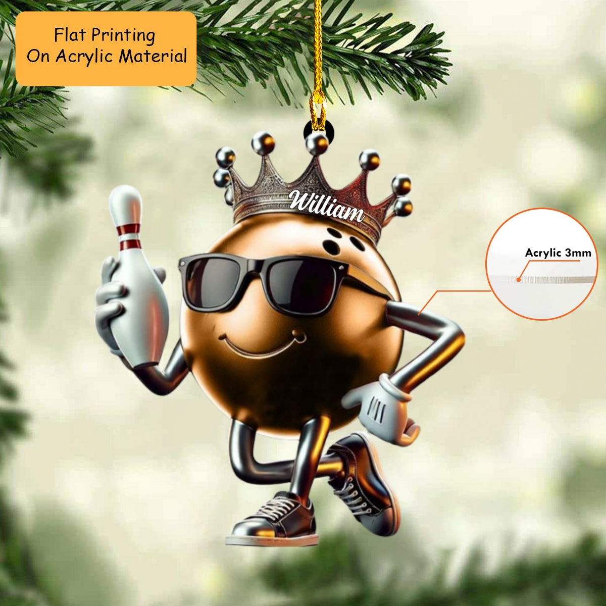 Personalized Bowling Ball Holding Pins Acrylic Ornament, Bowling Keychain, Car Ornament, Christmas Ornament Gifts