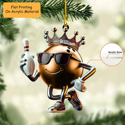 Personalized Bowling Ball Holding Pins Acrylic Ornament, Bowling Keychain, Car Ornament, Christmas Ornament Gifts