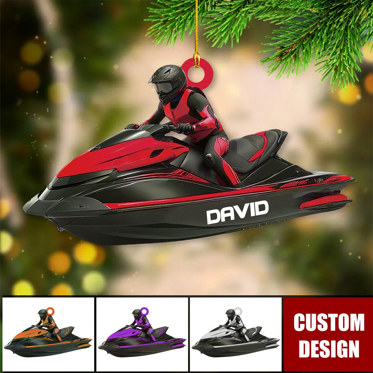 Personalized Jet Ski Water Sport Flat Acrylic Ornament, Meaningful Ornament Gifts For Jet Ski Boat Water Sport Lovers