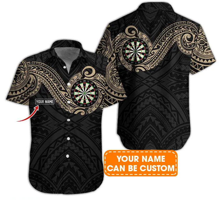 Customized Name Darts Hawaiian Shirt, Personalized Name Tattoo Maori Darts Hawaiian Shirts - Gift For Darts Lovers, Darts Players Uniforms