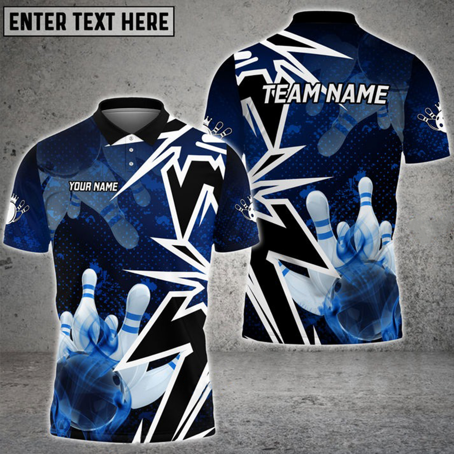 Customized Bowling Polo, Bowling And Pins Smoke Multicolor Option Customized Name And Team Zipper Polo Jerseys Shirts