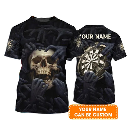 Customized Name Darts T Shirt, Skull Art Dartboard Personalized Skull And Darts T Shirt - Gift For Darts Lovers, Darts Player, Dart Team