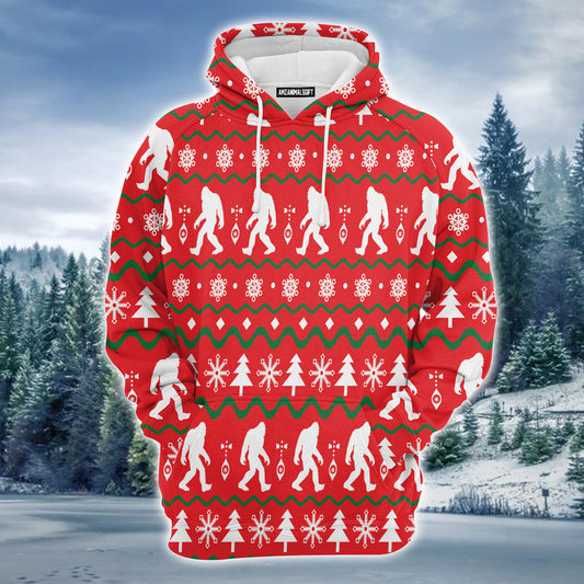 Bigfoot Premium Christmas Hoodie, White Christmas Tree Pattern Unisex Hoodie For Men & Women - Perfect Gift For Christmas, Friends, Family