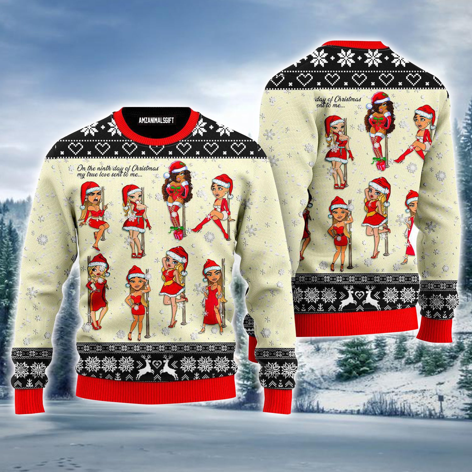 Nine Sweet Santa Ladies Dancing Ugly Christmas Sweater, Ladies Love Xmas Ugly Sweater For Men & Women - Perfect Gift For Christmas, Family, Friends