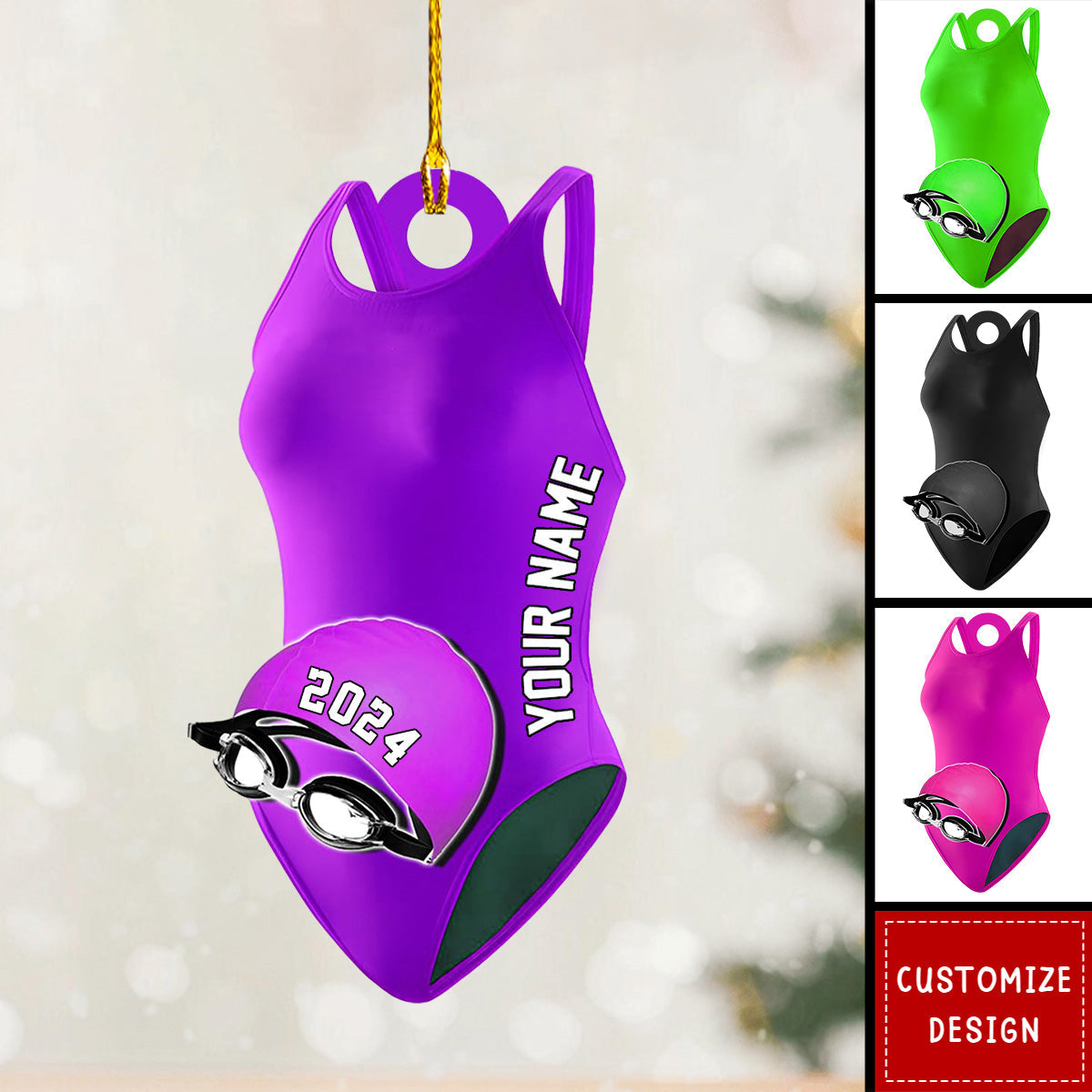 Personalized Swimming Accessories Flat Acrylic Ornament, Ornament Gift For Son, Daughter, Swimmer, Grandson Granddaughter