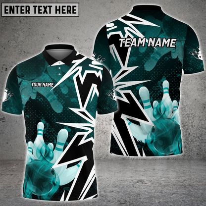 Customized Bowling Polo, Bowling And Pins Smoke Multicolor Option Customized Name And Team Zipper Polo Jerseys Shirts