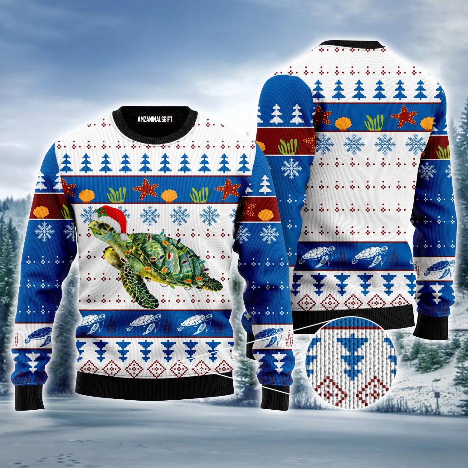 Turtle Ugly Christmas Sweater, Funny Turtle In Ocean, Christmas Pattern Ugly Sweater For Men & Women - Perfect Gift For Christmas, Friends, Family