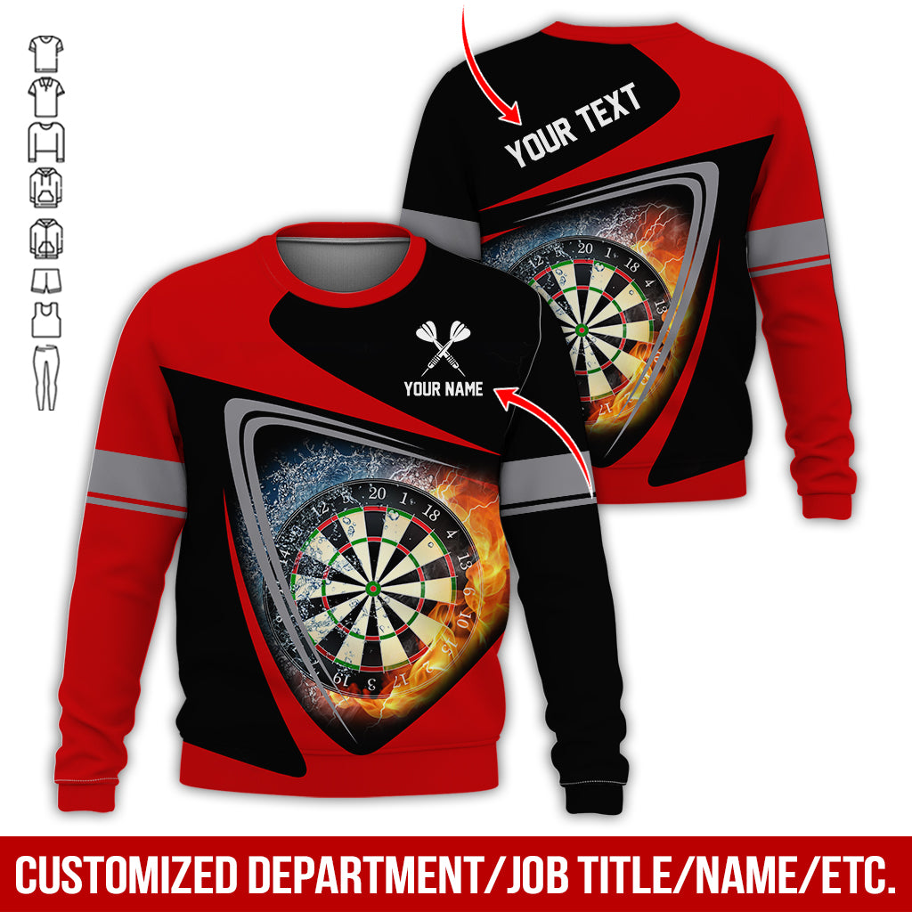 Personalized Name & Text Darts Sweatshirt, Customized Name Ice & Fire Dartboard Sweatshirt For Men & Women - Gift For Darts Lovers, Darts Players