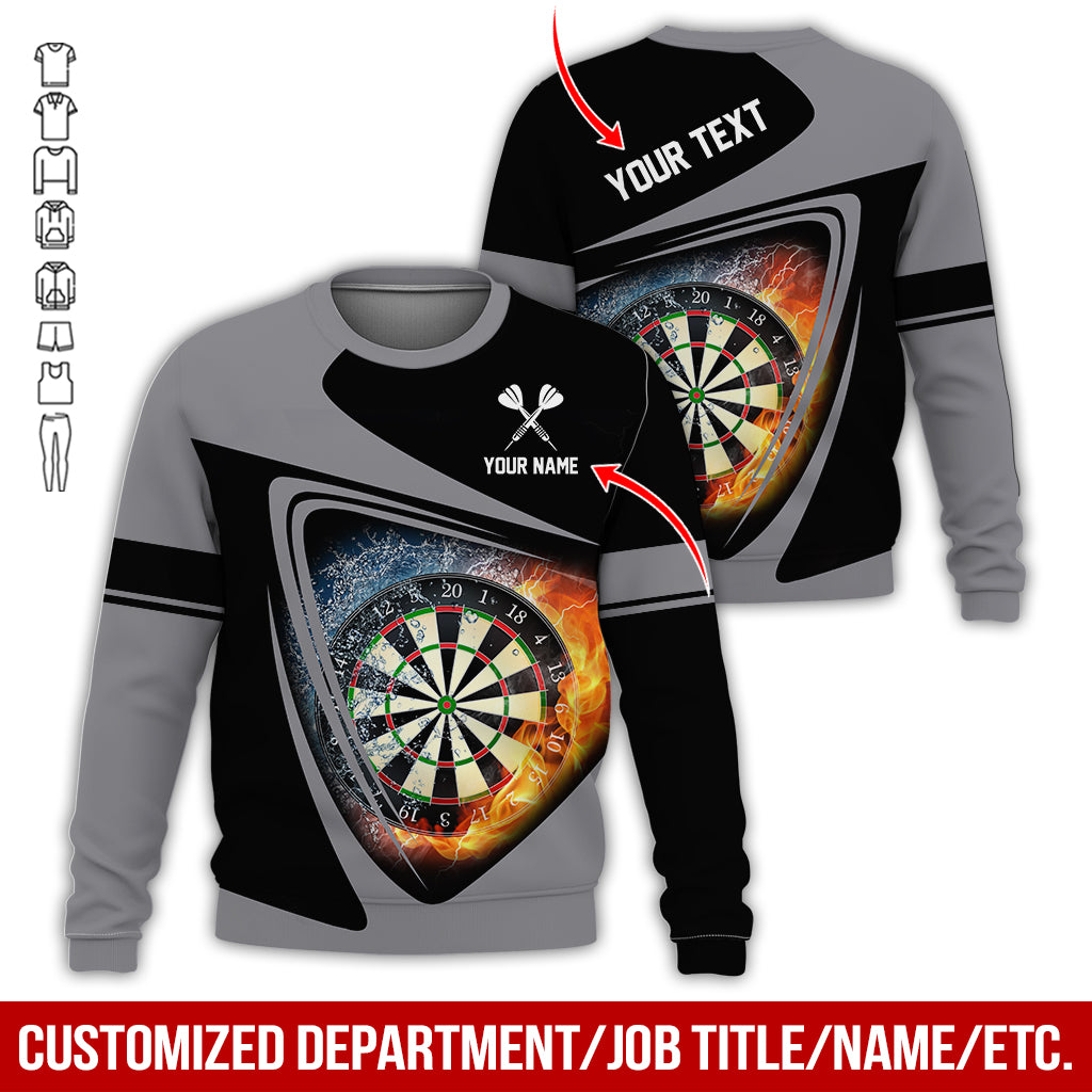 Personalized Name & Text Darts Sweatshirt, Customized Name Ice & Fire Dartboard Sweatshirt For Men & Women - Gift For Darts Lovers, Darts Players