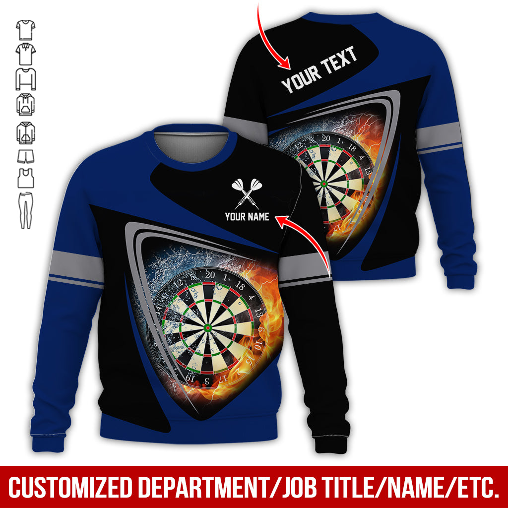 Personalized Name & Text Darts Sweatshirt, Customized Name Ice & Fire Dartboard Sweatshirt For Men & Women - Gift For Darts Lovers, Darts Players