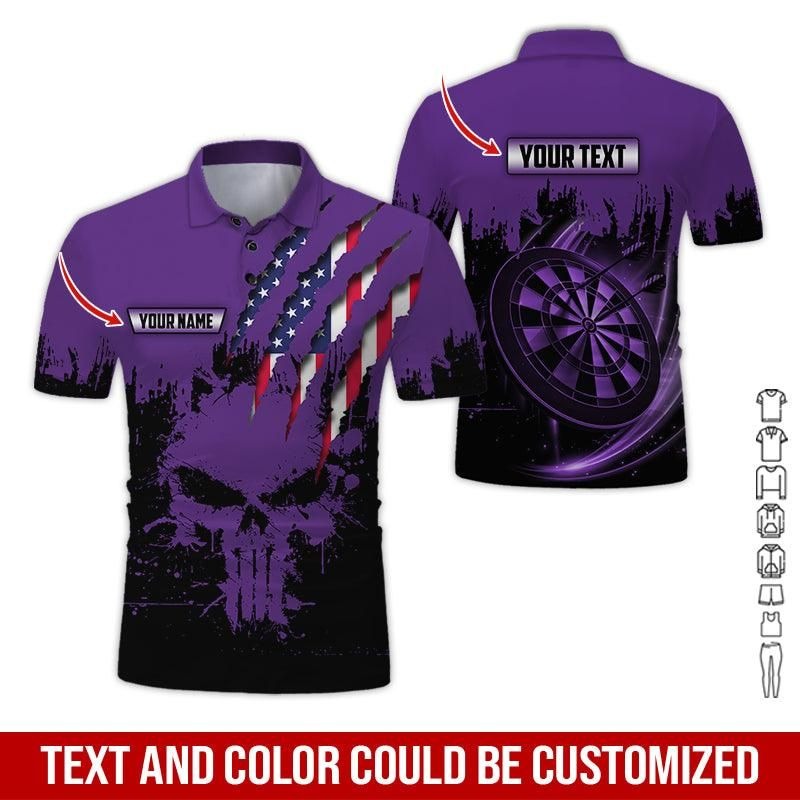 Customized Name & Text Darts Polo Shirt, Skull American Flag Personalized Name Darts Polo Shirt For Men - Perfect Gift For Darts Lovers, Darts Players