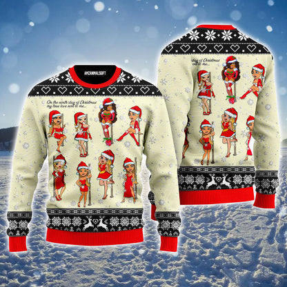 Nine Sweet Santa Ladies Dancing Ugly Christmas Sweater, Ladies Love Xmas Ugly Sweater For Men & Women - Perfect Gift For Christmas, Family, Friends