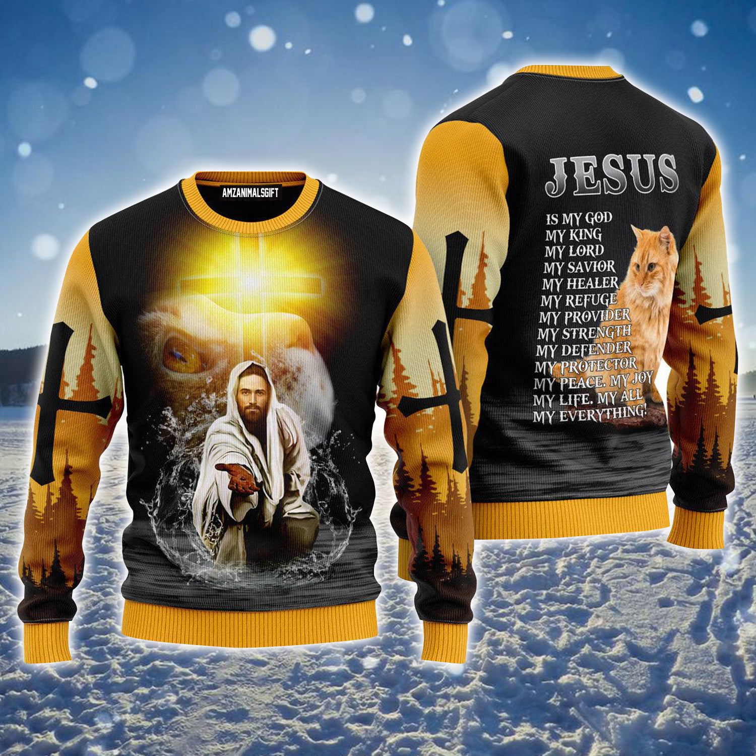 Jesus And Cat My Everything Ugly Christmas Sweater For Men & Women, Perfect Outfit For Christmas New Year Autumn Winter