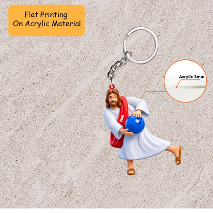 Personalized Funny Jesus Christmas Ornament, Jesus Throwing Bowling Ball, Custom Ornament Christmas Gift, Keychain Bowling, Car Ornament Bowling