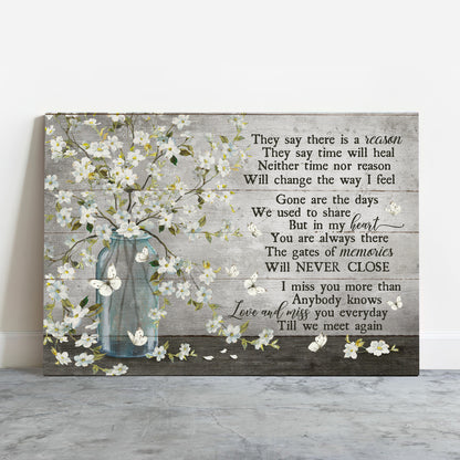 Memorial Premium Wrapped Landscape Canvas - Beautiful white Flower Vase, Subtle Background, They Say Time Will Heal - Perfect Gift For Members Family