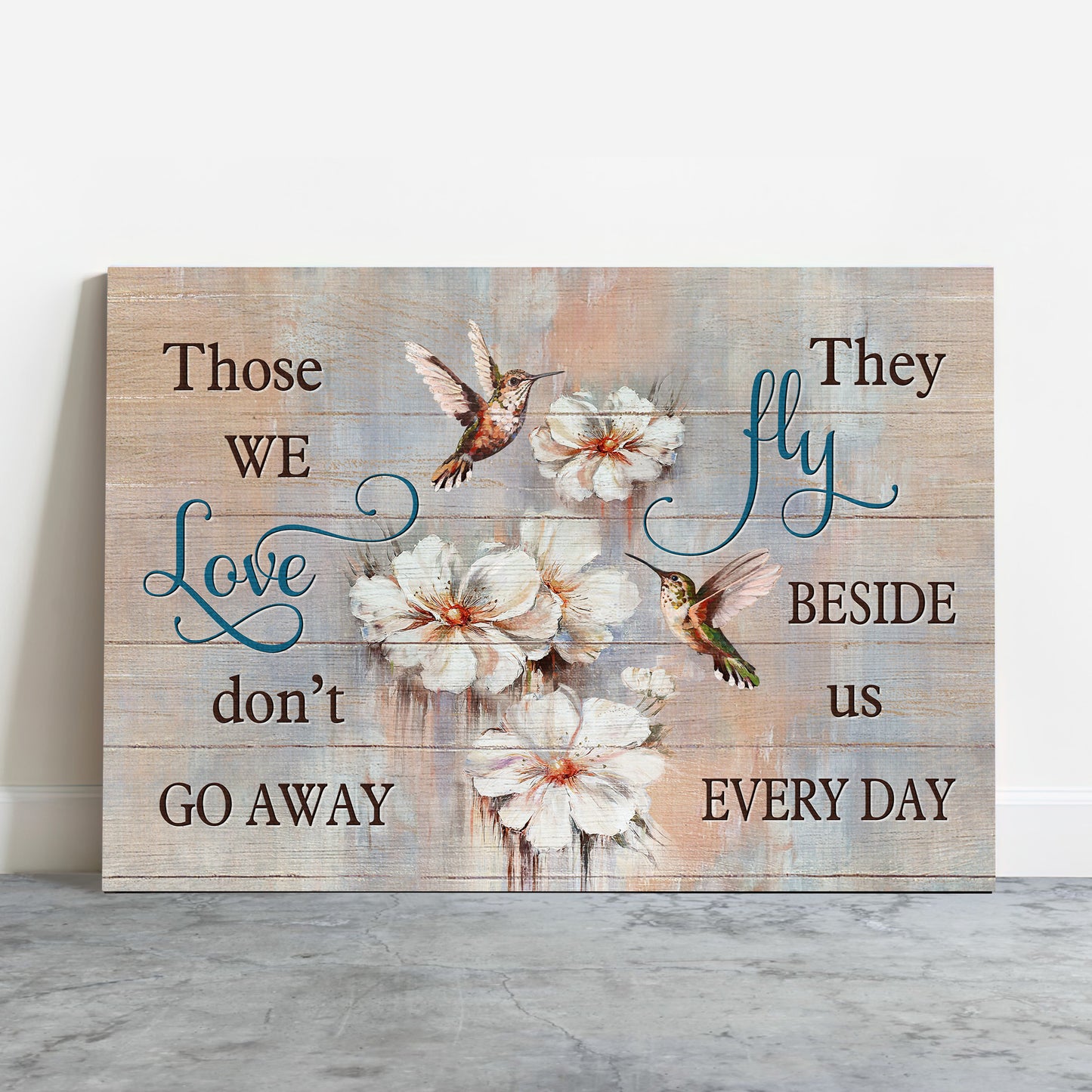 Memorial Premium Wrapped Landscape Canvas - White Climbing Rose, Watercolor Hummingbird, Those We Love Don't Go Away - Heaven Gift For Members Family