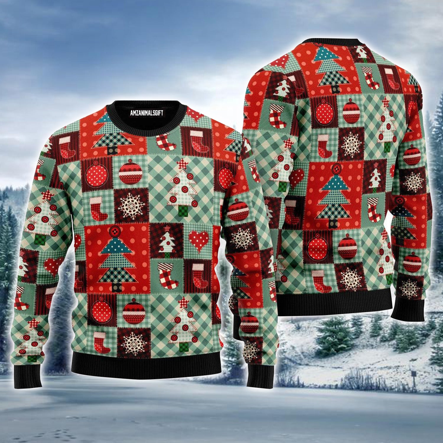 Patchwork Xmas Pattern Ugly Sweater For Men & Women, Perfect Outfit For Christmas New Year Autumn Winter