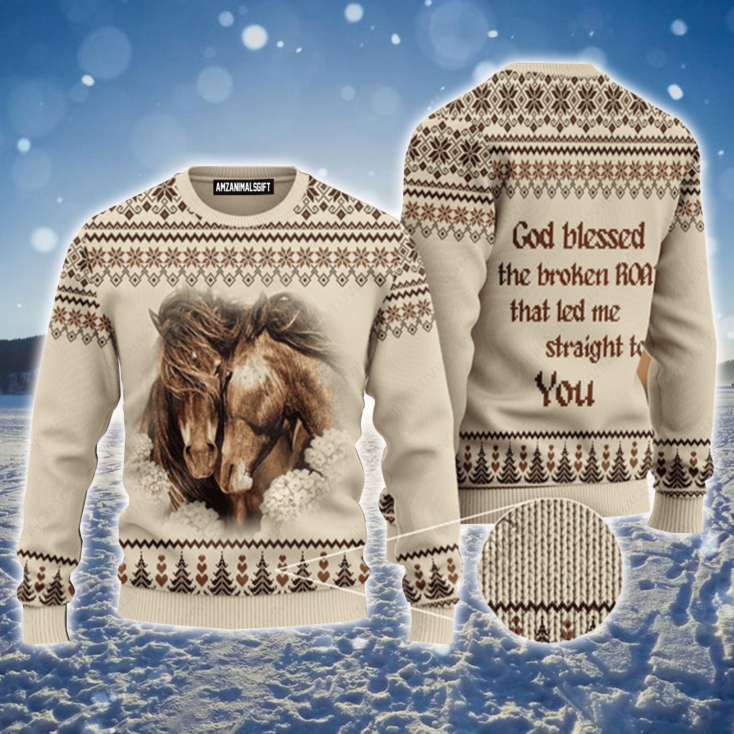 Love Horse Christmas Pattern God Blessed Urly Sweater, Christmas Sweater For Men & Women - Perfect Gift For New Year, Winter, Christmas