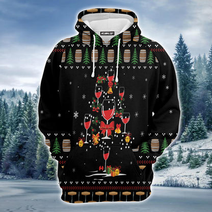 Red Wine Christmas Premium Christmas Hoodie, Christmas Tree Pattern Unisex Hoodie For Men & Women - Perfect Gift For Christmas, Friends, Family