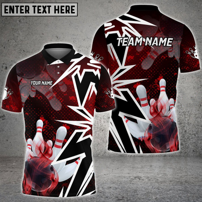 Customized Bowling Polo, Bowling And Pins Smoke Multicolor Option Customized Name And Team Zipper Polo Jerseys Shirts