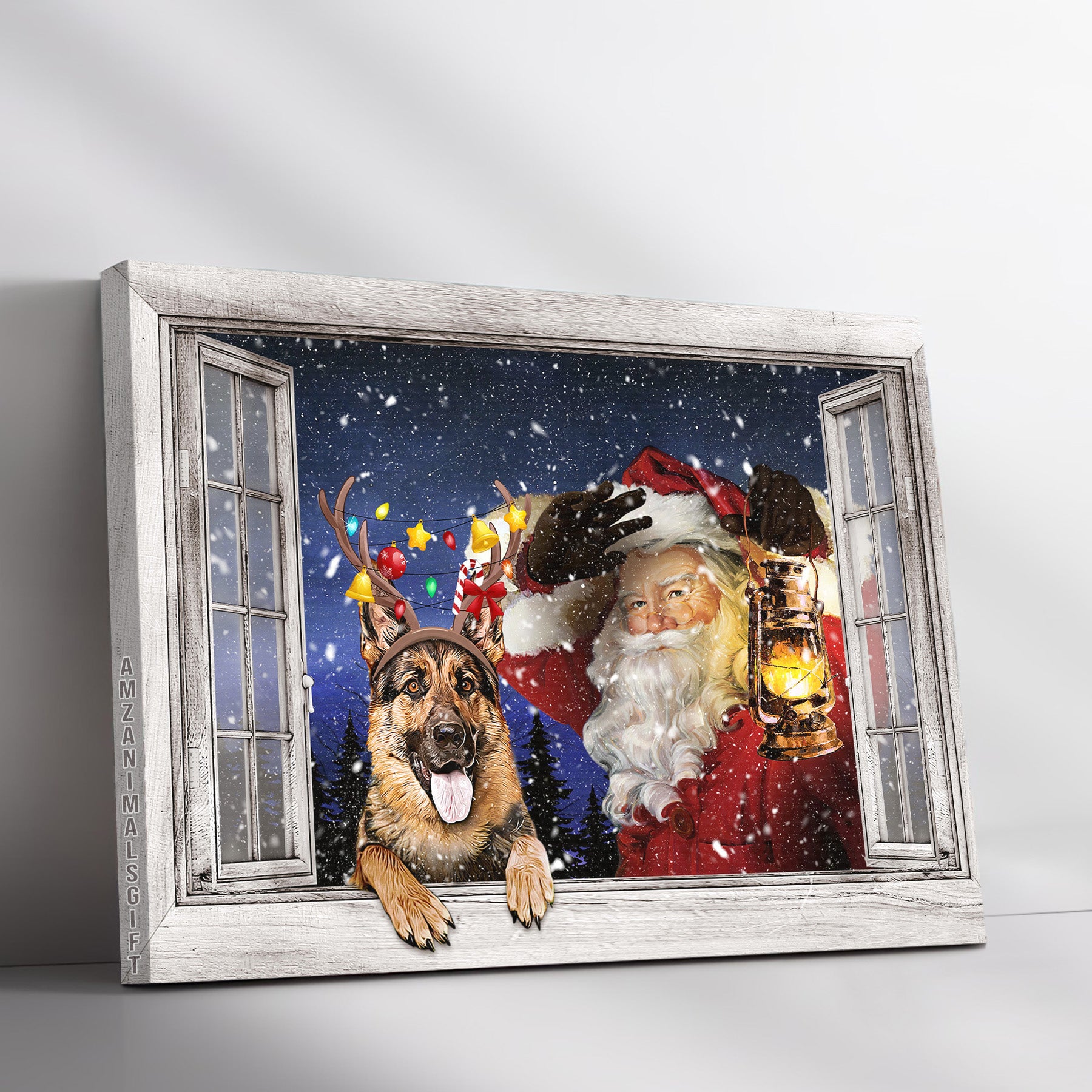 German Shepherd Premium Wrapped Landscape Canvas - German Shepherd, Santa Clause, Christmas Gift, Merry Christmas - Gift For Dog Lovers