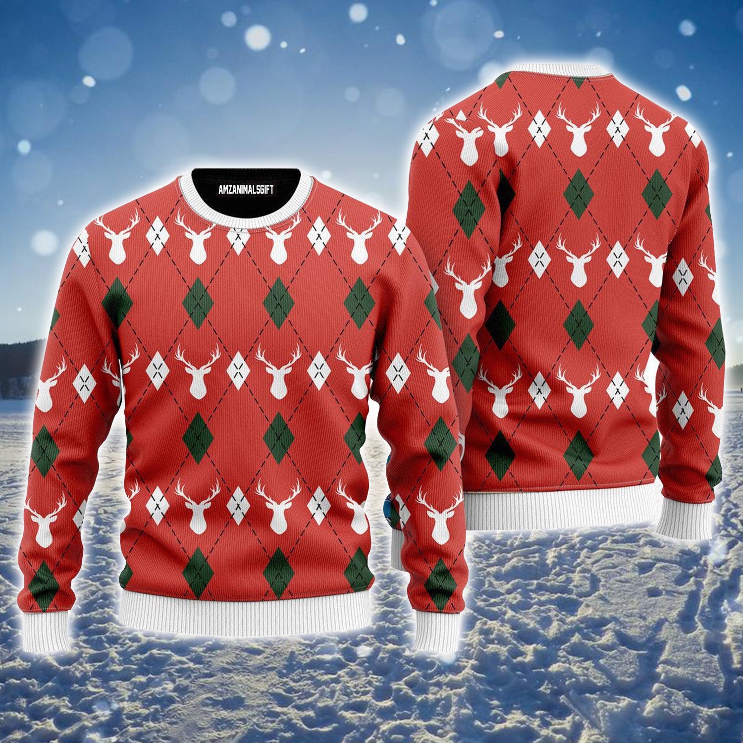 Red Argyle Reinmas Ugly Sweater For Men & Women, Perfect Outfit For Christmas New Year Autumn Winter