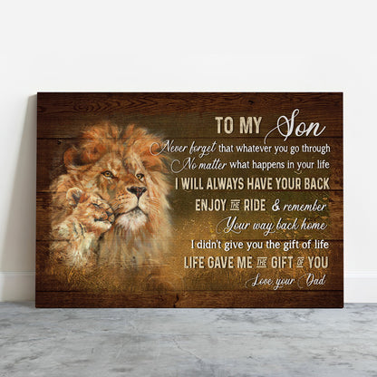 Family Premium Wrapped Landscape Canvas - Dad To Son, King Of Kings, Lion Drawing, I Will Always Have Your Back - Perfect Gift For Son In Family