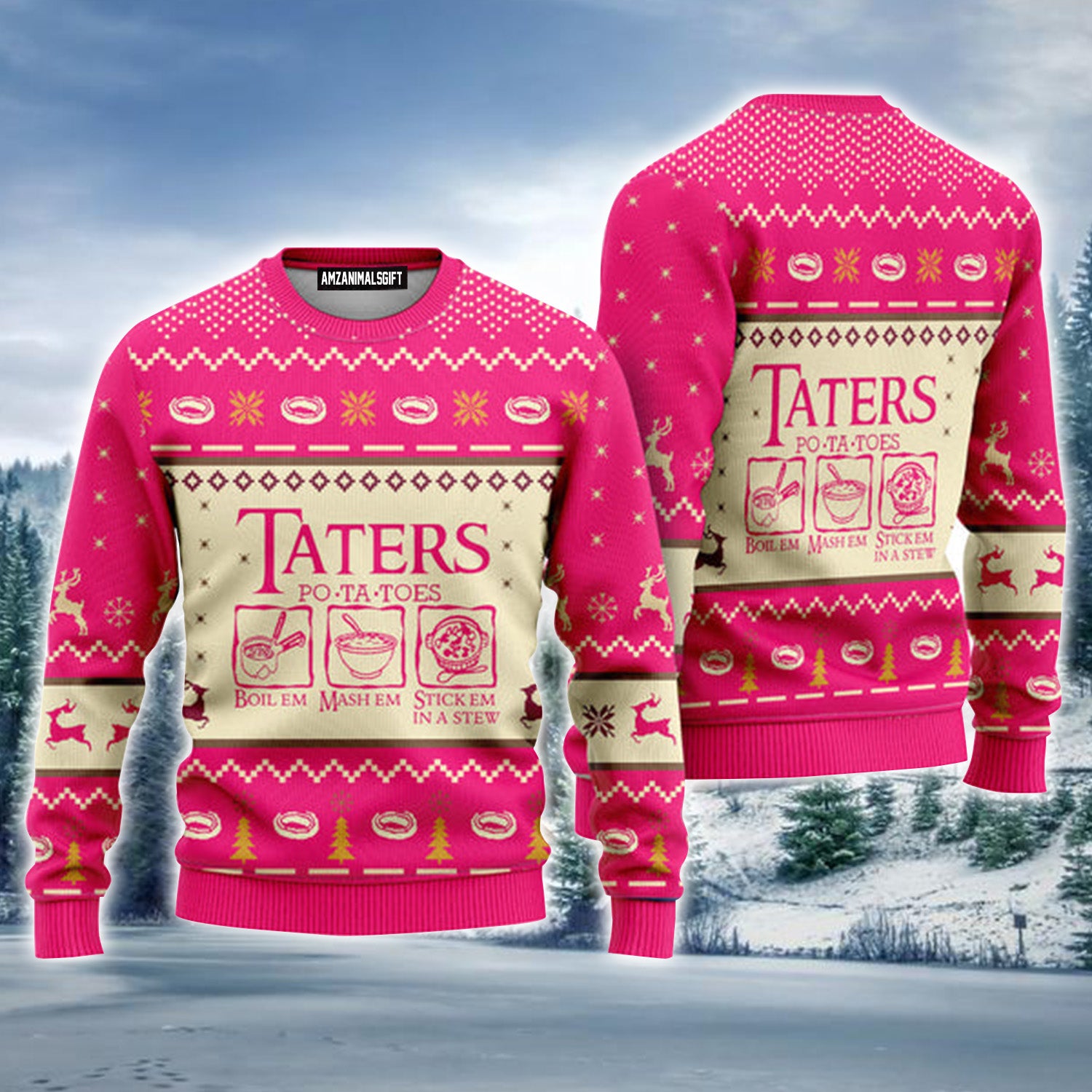 LOTR Potatoes Taters Pink Urly Christmas Sweater, Christmas Sweater For Men & Women - Perfect Gift For Christmas, Family, Friends
