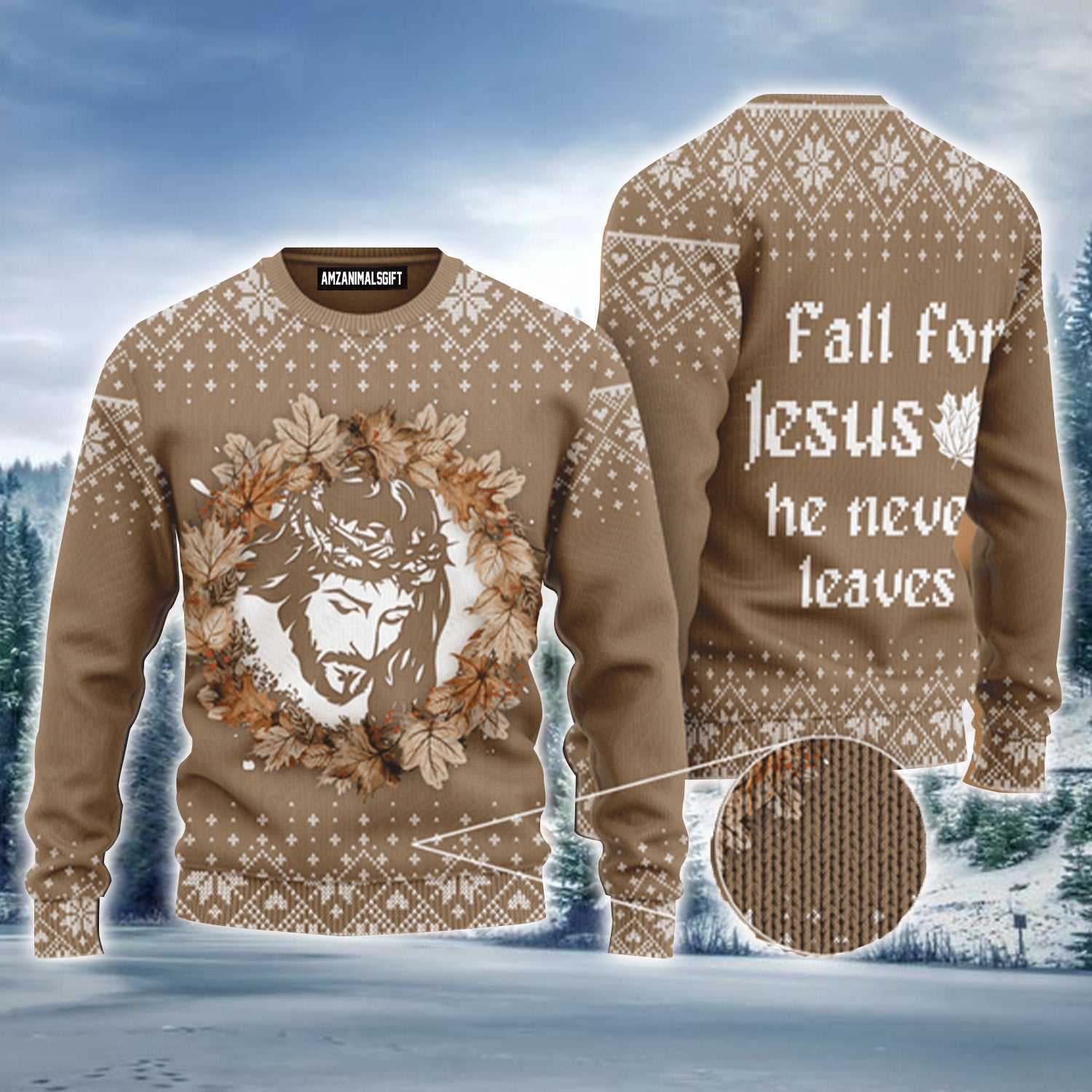 Jesus Christ Autumn Maple Flower Urly Sweater, Christmas Sweater For Men & Women - Perfect Gift For New Year, Winter, Christmas