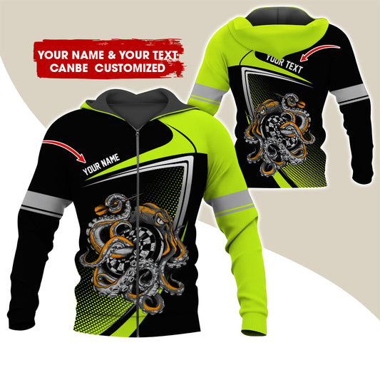 Personalized Name & Text Octopus Darts Premium Zip Hoodie, Custom Name Darts Zip Hoodie For Men & Women - Gift For Darts Lovers, Darts Players