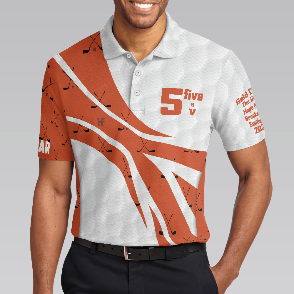 Men Golf Polo Shirt - Golf Men Polo Shirt, 5 Five & V Orange Golf Men Golf Polo Shirt - Perfect Polo Shirt For Men, Golfers