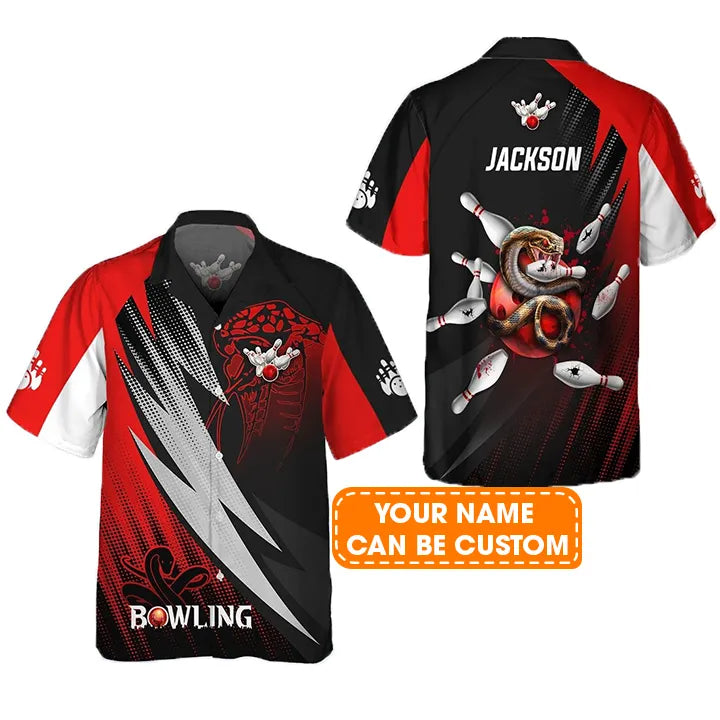 Bowling Hawaiian Shirt Custom Name - Strike Bloody Snake Bowling Ball On Fire Personalized Aloha Hawaiian Shirt - Gift For Friend, Family, Bowling Lovers