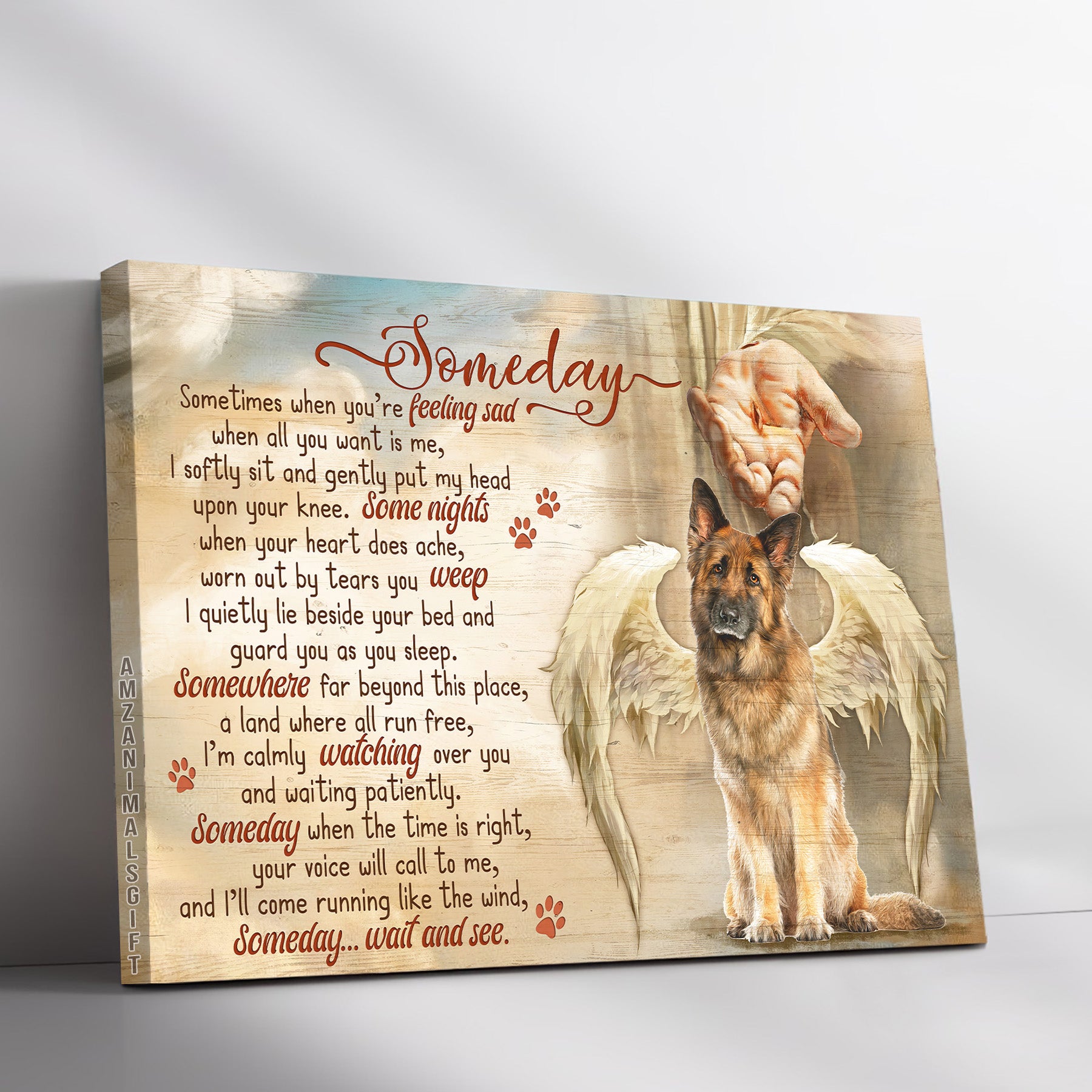 German Shepherd Premium Wrapped Landscape Canvas - Angel Wings, Jesus Hand, Sometimes When You're Feeling Sad - Memorial Gift For Dog Lovers