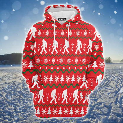Bigfoot Premium Christmas Hoodie, White Christmas Tree Pattern Unisex Hoodie For Men & Women - Perfect Gift For Christmas, Friends, Family