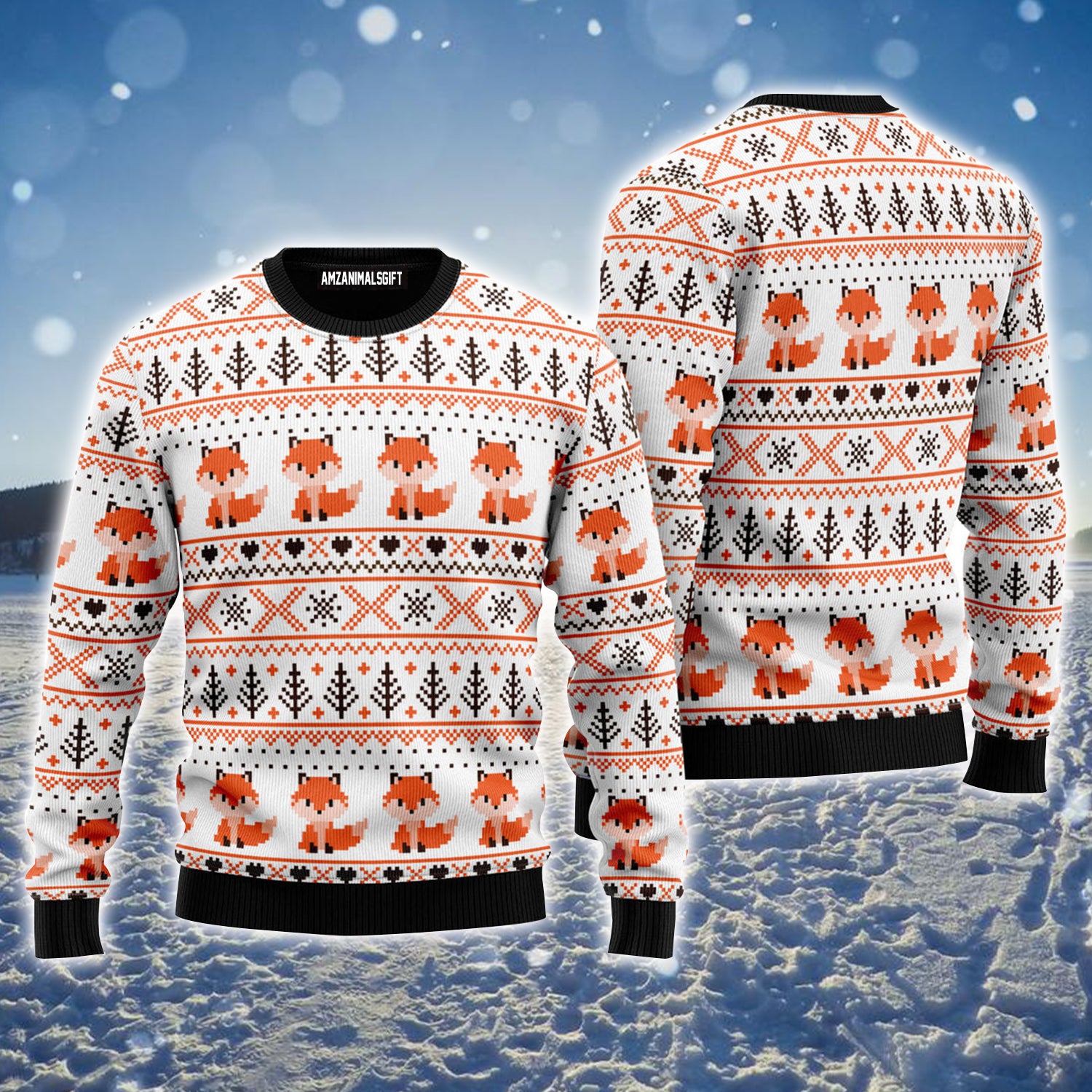 Orange Fox Ugly Christmas Sweater, Fox Loves Xmas, Funny Christmas Ugly Sweater For Men & Women - Perfect Gift For Christmas, Family, Friends